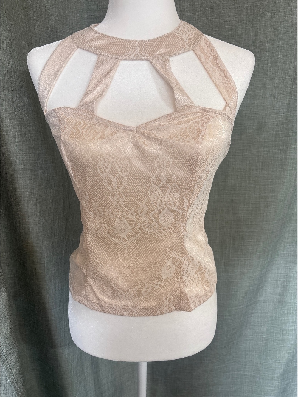Mimi Chica Beige Lace Halter Top Size M
